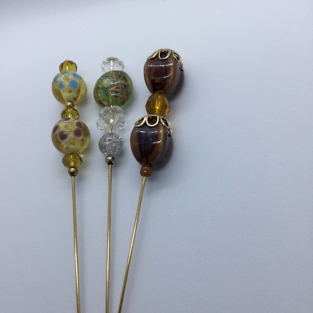 Vintage Bead Victorian Hat pins 7 “ /Set of 3